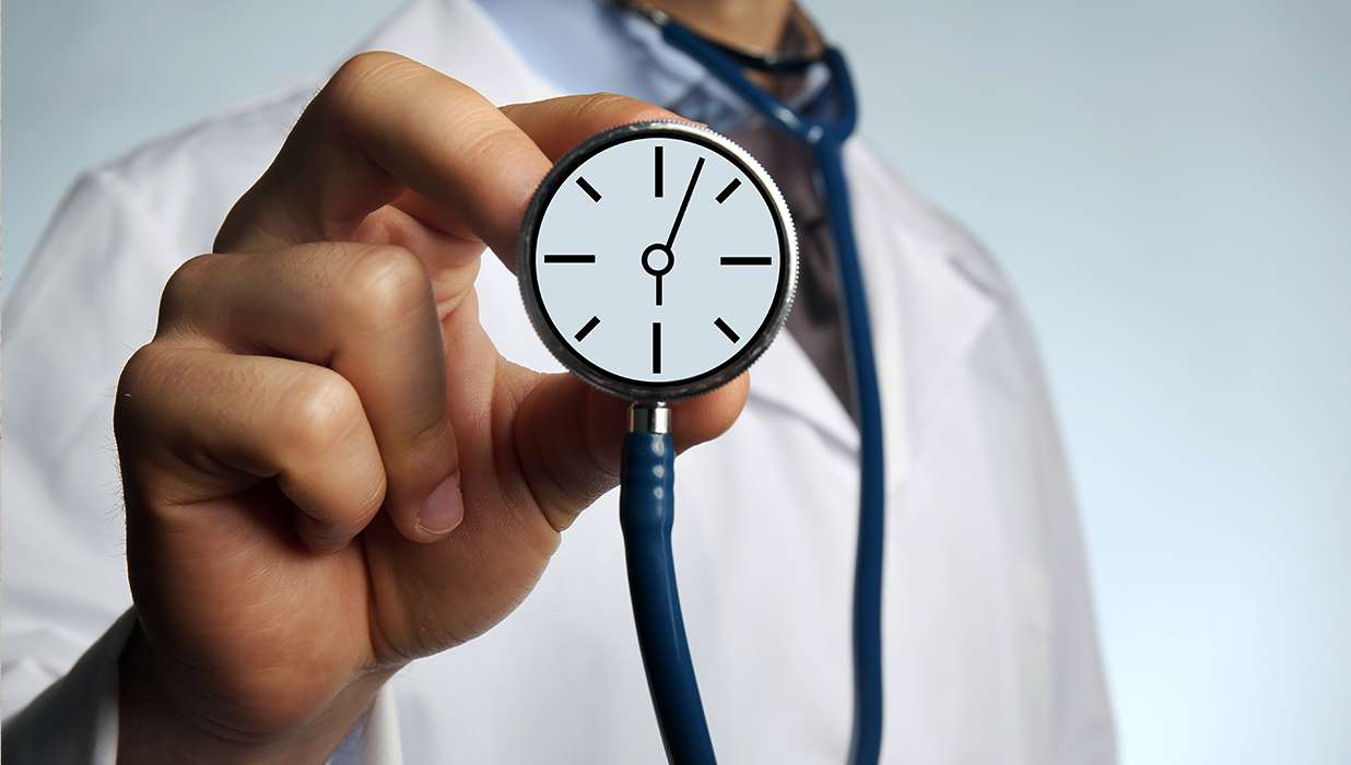 Give different appointment times to each patient and schedule them in sequence.